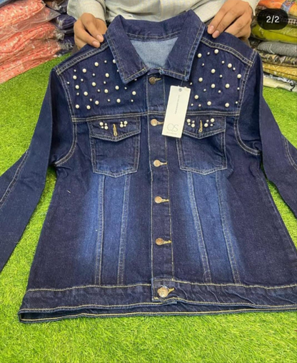 High quality pearl denim jacket for women imported quality