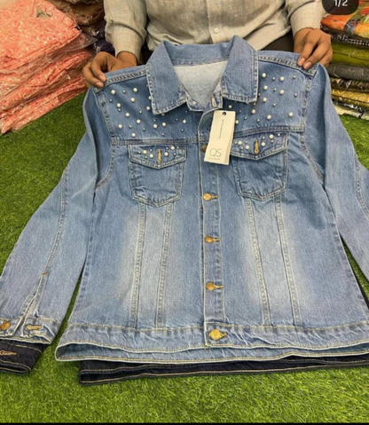 High quality pearl denim jacket for women imported quality